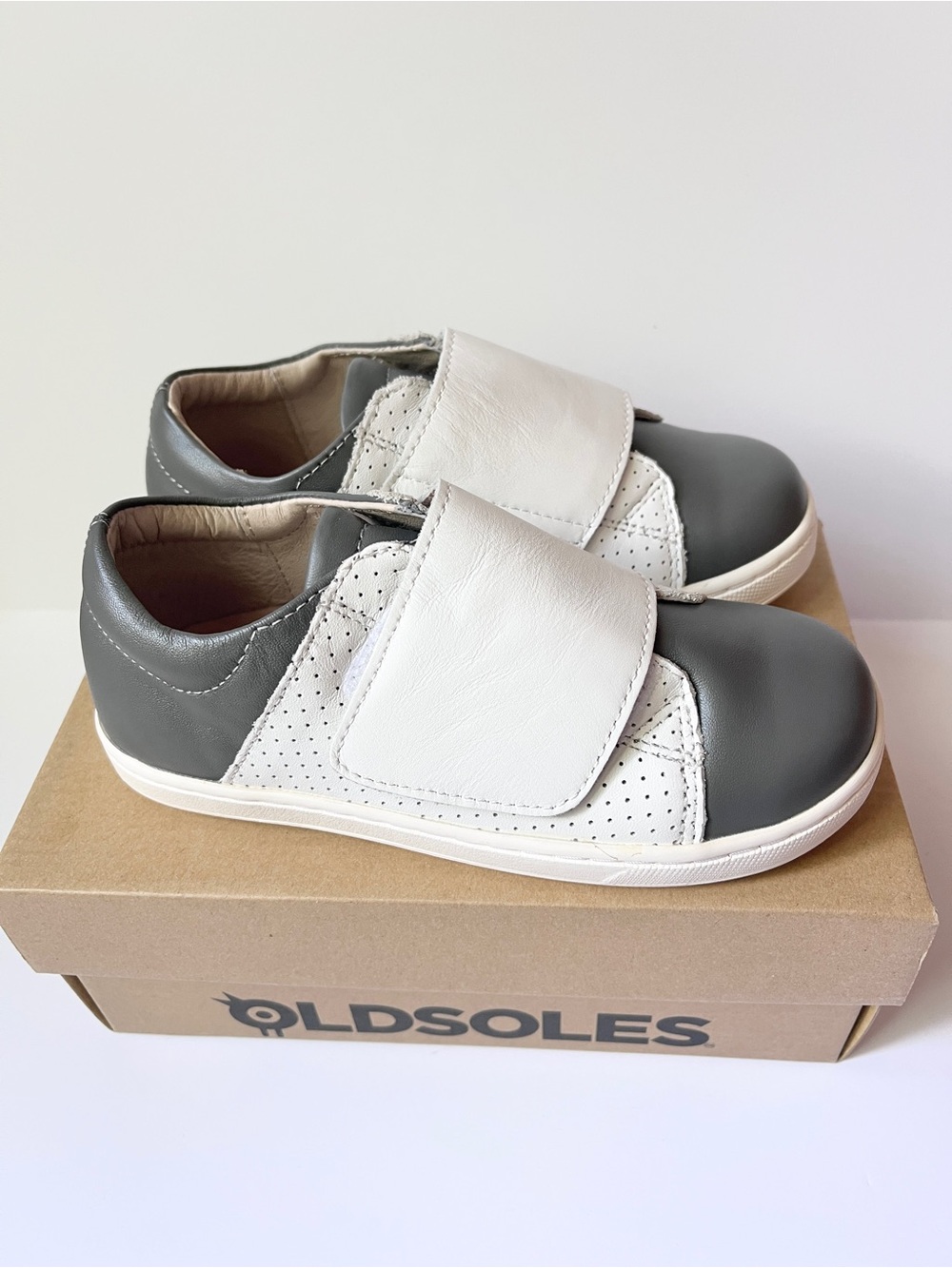 NIB Old Soles Kids Gray & White Velcro Sneakers Size 30